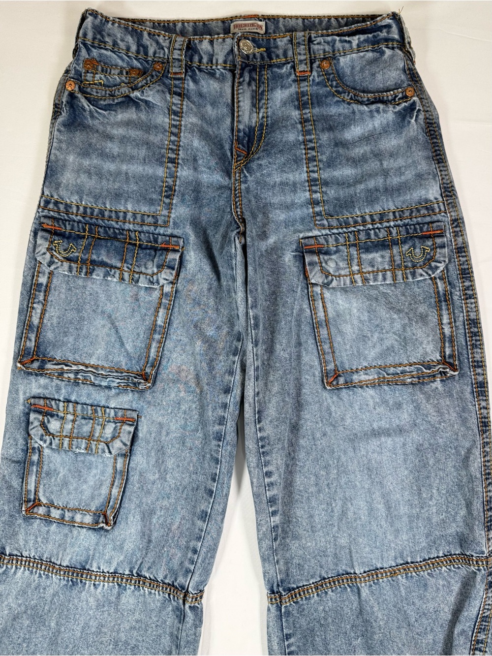 TRUE RELIGION Womens Jessie Super Baggy Cargo Big T Jogger Jeans 28 Y2K Skater - Picture 3 of 16